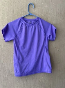 LANDS' END Short Sleeve Girls Rash Guard Swim Shirt Purple Sun Top Size M 10 12 - Picture 1 of 3