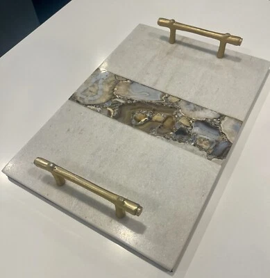 Tablero de queso de ágata y mármol con asas de oro cepillado 12”w X 18”l Foto 1 de 4