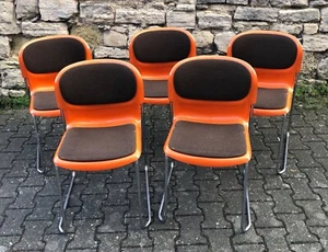 Swing Stapelstuhl Marke Drabert Design Gerd Lange 1975 Orange Polster Stahlrohr - Bild 1 von 11