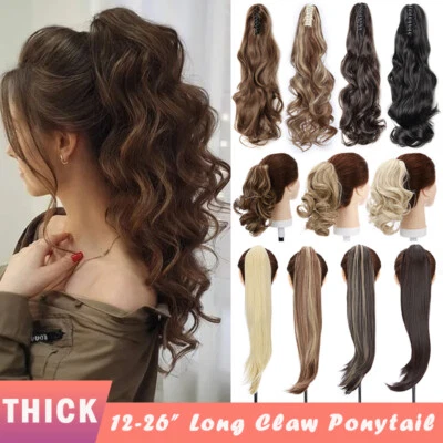 Thick Hair Ponytail Clip In Real As Human Claw On Pony Tail LONG Hair Extensions - Image 1 of 4