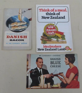 Folletos publicitarios de alimentos vintage, tocino danés, queso azul, cordero de Nueva Zelanda - Imagen 1 de 8
