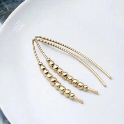 Pendientes enhebradores lineales modernos rellenos de oro de 14K hipoalergénicos minimalistas elegantes Foto 1 de 4
