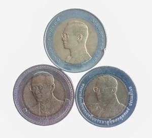 Thailand 3 Coins, 10 Baht, Bhumibol Adulyadej, King Rama IX, 72nd, 75th, 80th - Picture 1 of 16