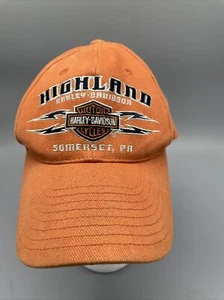 Harley Davidson Highland Somerset PA Hat Light Orange Lined Embr - Picture 1 of 20
