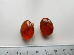 UdSSR Sowjetische Baltische Bernstein Ohrringe / Clips Natur Baltischer Bernstein Stein 6,6g Selten - Bild 1 von 5