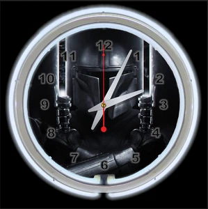Reloj de Pared Mandaloriano Star Wars Signo Doble Neón 15" Sable Luz Blanca - Imagen 1 de 1
