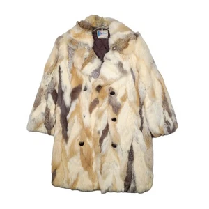 Cappotto pelliccia coniglio donna vintage medio multicolore asiatico-mongolo anni 70 80 - Foto 1 di 22