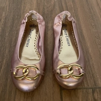 Juicy Couture балет туфли девочек размер 13 розовый Mettalic кожи плоскостях пряжка - Изображение 1 из 4