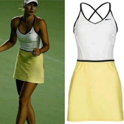 Vestido Tenis Nike Maria Sharapova Amarillo Blanco Correas de Espagueti MED Foto 1 de 4