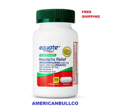 Equate Extra Strength Headache Relief Caplets, Pain Reliever 250mg, 200 Ct - Image 1 of 4