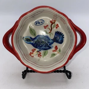 Anthropologie Nathalie Lete rot mit Bluebird-ähnlichem Design Doppelgriff Auflaufförmchen - Bild 1 von 24