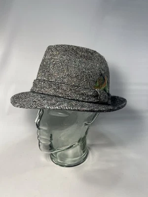 Sombrero De Colección Gris Tweed Lana Fedora, American’s Comfort Hat, Stevens 1970’s ¡Bonito! Foto 1 de 4