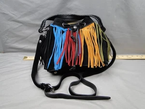 Bolso Boho Western Patricia Nash Negro Gamuza Flecos Mango Trenzado - Imagen 1 de 13
