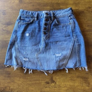 We The Free People Rock Damen 25 Denim Knopfleiste roher Saum Mini distressed - Bild 1 von 8