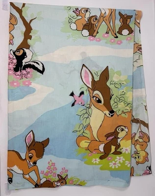 "Sábana superior vintage Bambi Disney 48x68"" vibrante ciervo conejitos tela azul" Foto 1 de 2