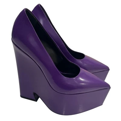 S8 VERSACE $1,450 Platform Tempest 楔形高跟鞋小牛皮紫色 IT36/US6 — 第 1/4 张图片