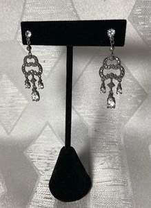 Vintage Sterling Silber oxidierter weißer Saphir & Markasit Chandelier Ohrringe - Bild 1 von 6