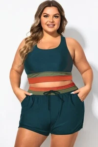 NWT New Meet Curve Swimsuit Round Neck Colorblock Patchwork Bikini Top 2XL 2X - Picture 1 of 2