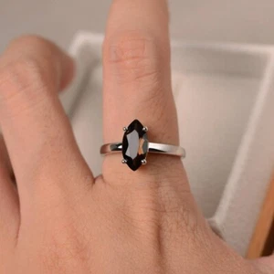 Natural Smoky Quartz Ring 925 Sterling Silver Marquise Shape Engagement Ring - Picture 1 of 8