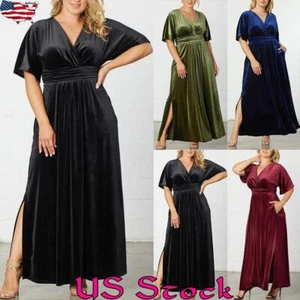 Plus Size Women Short Sleeve V Neck Party Gown Evening Ladies Maxi Long Dresses - Picture 1 of 35