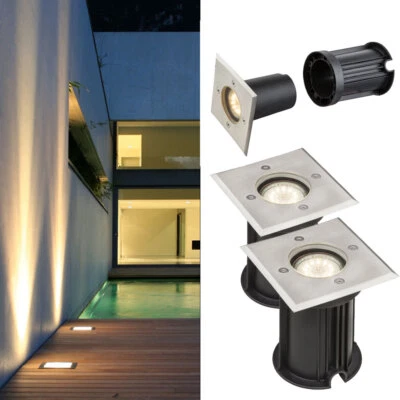 2x Edelstahl Leuchte Boden Einbau Strahler Garten Einfahrt Außen Lampe befahrbar - Bild 1 von 4