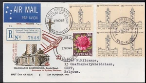 1968 Australia 55c Total 5c Lighthouse Block FDC Uprated Registered to BELGIUM - Picture 1 of 3