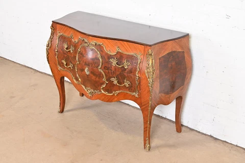 Antique French Louis XV Bombay Chest Commode With Mounted Bronze Ormolu Cover