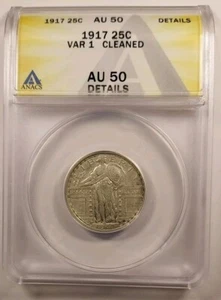 1917 Standing Liberty Quarter Type I Var 1 AU-50 Details ANACS Graded - Picture 1 of 4