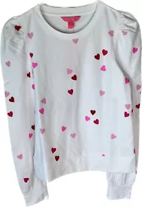 Lilly Pulitzer Jansen Sweatshirt Hearts Pattern Ribbed Waist Size XS Lightweight - Picture 1 of 6