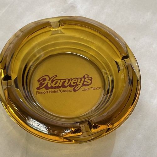 harvey’s resort hotel casino amber glass ash tray 4.5”