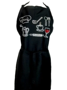 Apron Black One Size Hand Embellished Rhinestone Cooks Chef Utensils Design - Picture 1 of 3