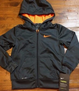 NIKE THERMA ZIPPER HOODIE SWEATSHIRT - Little Boy's Size 4 (gray/orange) NWT $44 - Picture 1 of 4