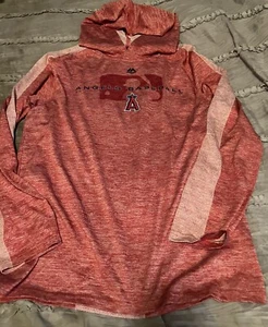 ANAHEIM Los Angeles ANGELS Baseball MAJESTIC Long Sleeve MEDIUM Hooded Shirt Red - Picture 1 of 3