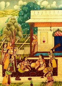 Damas cortesanas hindúes en un jardín. PINTURA. GOUACHE. INDIA. SIGLO XX - Imagen 1 de 1