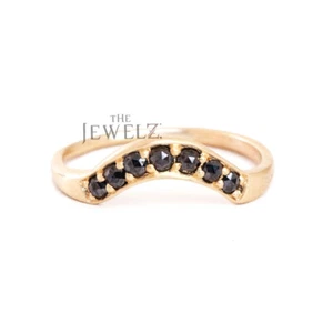 14K Gold 0.15 CT Black VS/F-G Diamond Curved Arc Design Ring - The Jewelz - Picture 1 of 4