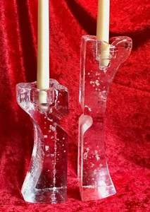 KOSTA BODA Pair CANDLE HOLDERS "Connect" Kjell Engman #7060625 Retail $999. 12" - Picture 1 of 10