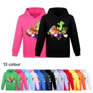 Kids Super Mario Bros Cartoon Hoodie Hooded T-shirt Thin Pullover Jumper Tops - Picture 1 of 20