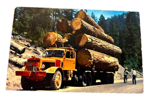 Postkarte Vintage Holzfäller 1950er Portland ODER Mack Truck Diesel Mountain Sammeln - Bild 1 von 3