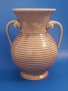 Vintage Kunstkeramik Vase stark glasiert zwei gerollte Griffe geringelt Design - Bild 1 von 10
