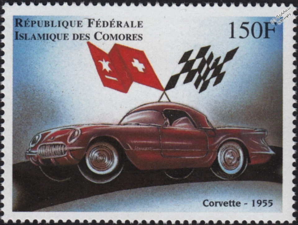 1955 CHEVROLET Chevy Corvette Classic Car Automobile Stamp (1998 Comoros) - Image 1 of 1