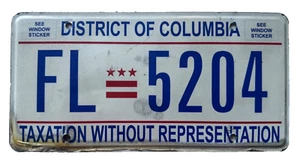 Washington DC Taxation Without Representation American License Plate FL 5204 - Picture 1 of 5