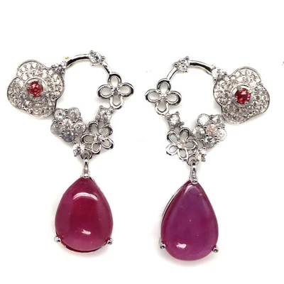 925 Sterling Silver 10 x 13 MM. Red Ruby, Sapphire & Zircon Birthstone Earrings - Image 1 of 4