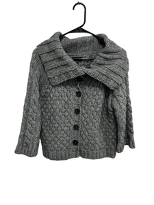 Caroll Cable Knit Cardigan Sweater Gray Button Front Wool Blend Shawl Collar - Picture 1 of 10