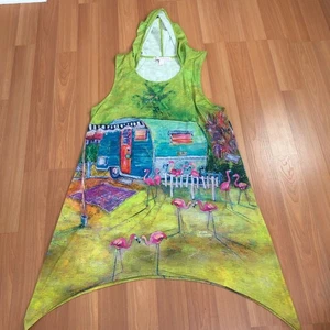 Leoma Lovegrove XXL Hooded Tank Top Cover Up Womens Pullover Top Green - Picture 1 of 6