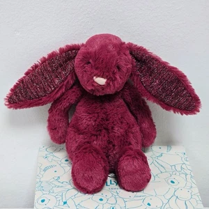 Jellycat Sparkly Cassis Bashful Bunny kleines weiches Plüschtier Beanie weinrot - Bild 1 von 7