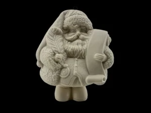 Seltener Vintage Biskuit Weihnachtsmann Ornament 70er-80er Jahre unbemalter Keramik Claus mit Schriftrolle - Bild 1 von 7