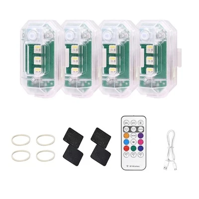 4pcs Flashing Warning Lights 8 Colors RGB Rechargeable Wireless LED Strobe Light - Image 1 of 4