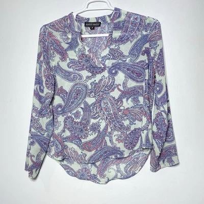 Blusa transparente casi famosa cachemira para mujer L multicolor cuello en V manga larga carrera Foto 1 de 4