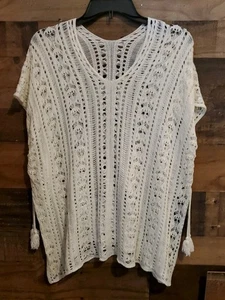 Top túnica de ganchillo tejido abierto playa piscina boho suelto crema talla S LEER - Imagen 1 de 11
