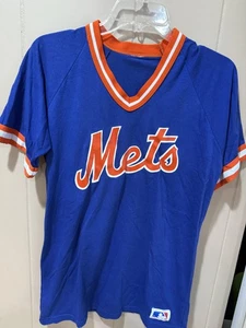 Camisa de béisbol New York Mets para hombre mediana azul naranja MLB cuello en V manga raglán - Imagen 1 de 4